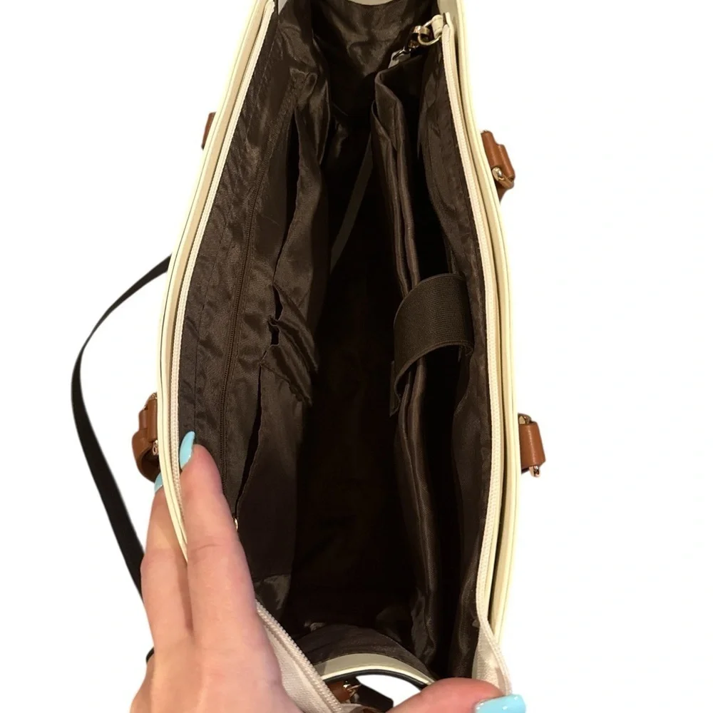 Loveook Elegant Leather Handbag - Black, White, and Brown